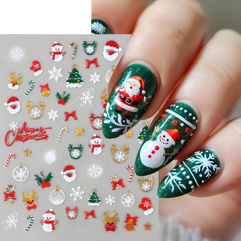 winthrop 6 Sheets Christmas Nail Stickers – Cute Santa Claus Bow Gingerbread Man Snowman Santa Bear 3D Self-Adhesive Nail Art Decals for Women Girls Winter Holiday Manicure Decorations - Image 3